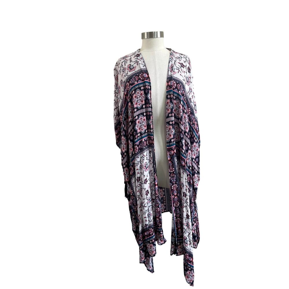 Knox Rose Boho‎ Kimono M L Floral Lightweight Festival Layering Duster Top